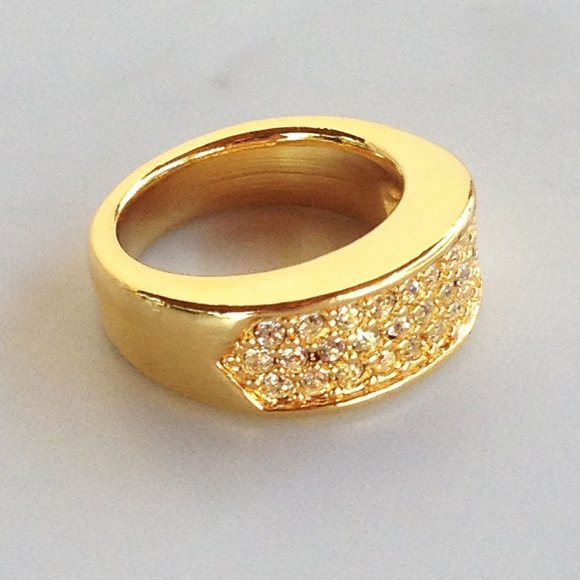 Modern Bold Paved Gold Tone Ring - Picture 2 of 2